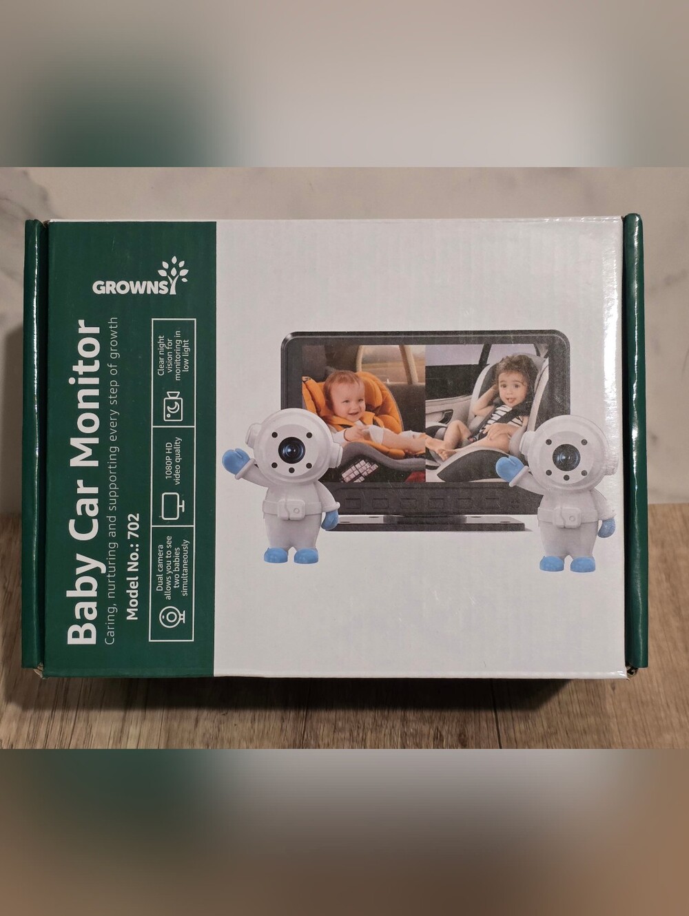 GROWNSY Baby Car Monitor - White with Blue Accents BRAND NEW